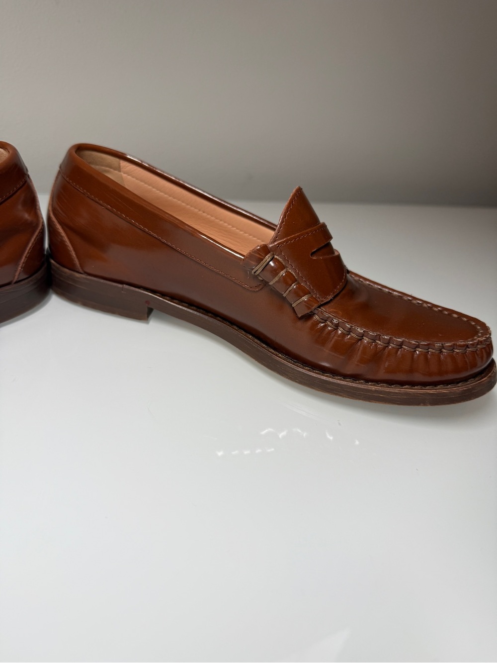 J.Crew Winona Penny Loafers Spazzolato Leather Carmel Brown Size 6.5 - Picture 7 of 10